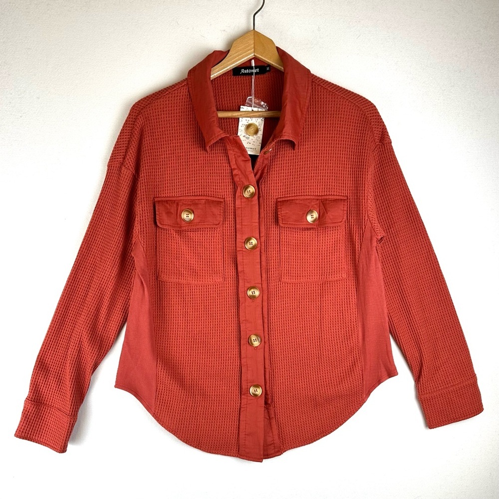 Automet Waffle Knit Button Down Shirt Casual NWT
